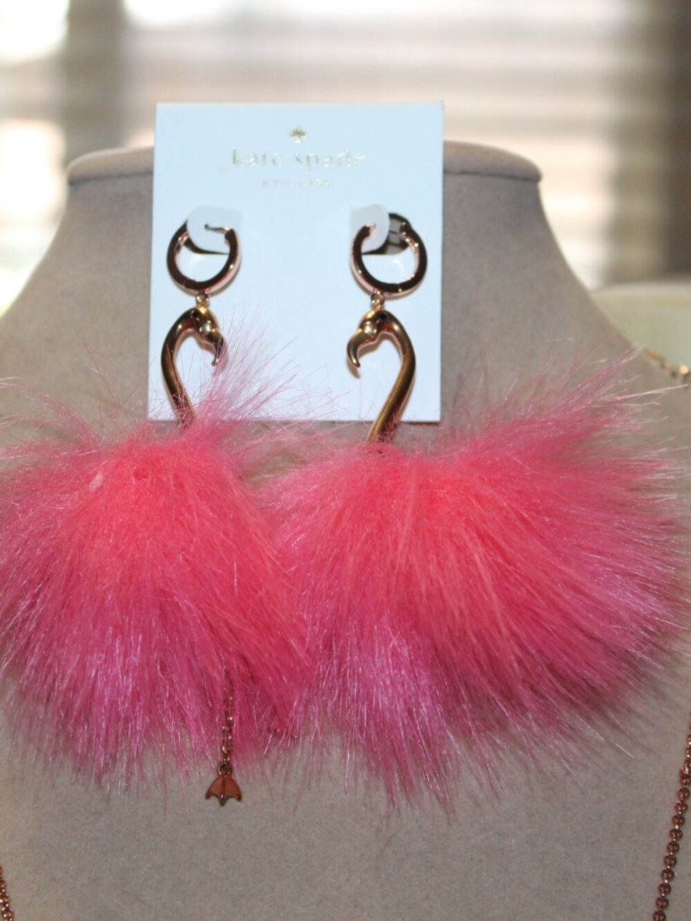 NWT Kate Spade New York "By the Pool " Flamingo necklace and earrings set.  FAB! - Picture 6 of 13